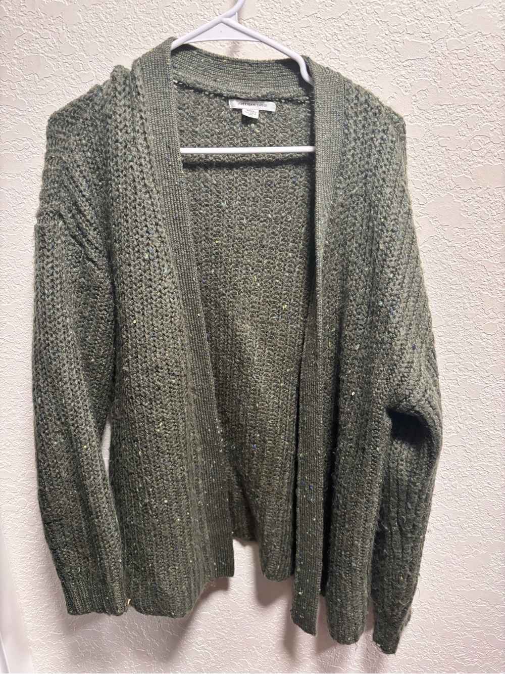 American Eagle Outfitters Olive Open-Front Textured Cardigan